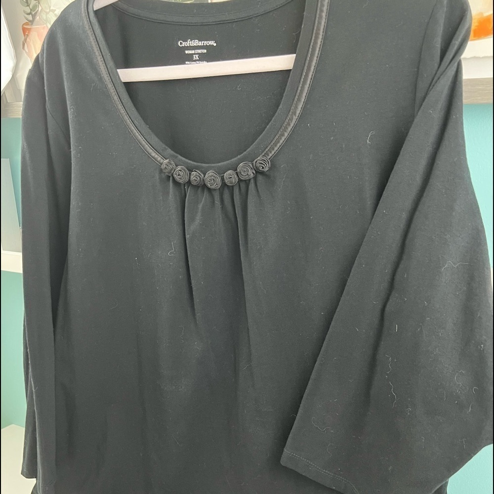 Women black cotton blouse, size 3X, Croft & Barrow, New With Tags
